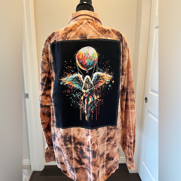 🔥 Upcycled LED ZEPPELIN Band Shirt XXL | Bleached Plaid Grunge Flannel Vibes - Picture 5 of 8